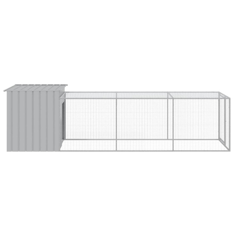 Chicken Cage with Run Light Grey 110x405x110 cm Galvanised Steel