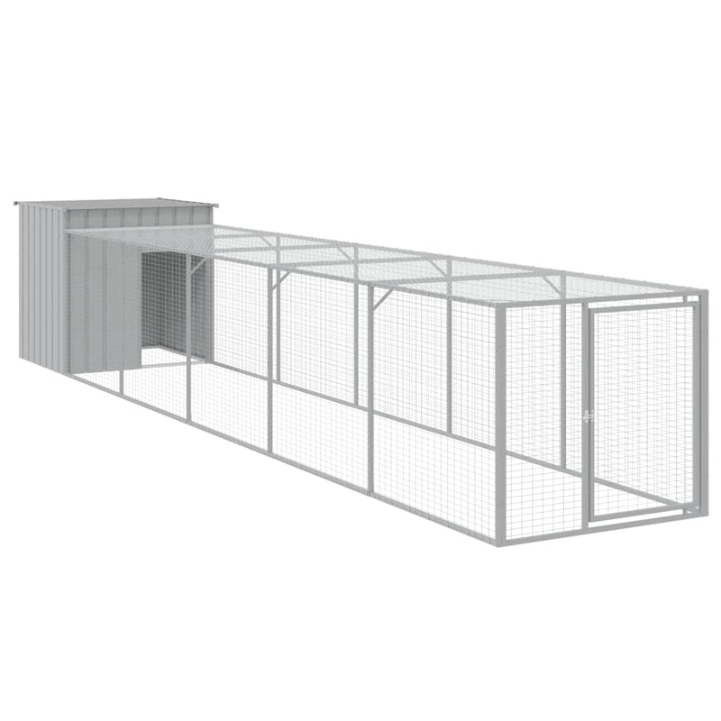 Chicken Cage with Run Light Grey 110x609x110 cm Galvanised Steel