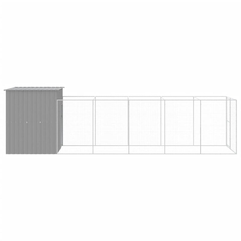 vidaXL Dog House with Run Light Grey 165x659x181 cm Galvanised Steel