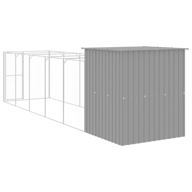 vidaXL Dog House with Run Light Grey 165x659x181 cm Galvanised Steel