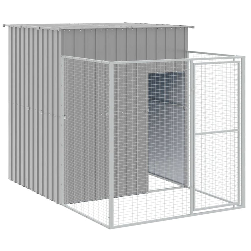 vidaXL Dog House with Run Light Grey 165x659x181 cm Galvanised Steel