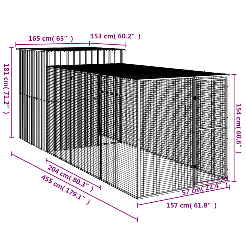 Chicken Cage with Run Anthracite 165x455x181 cm Galvanised Steel