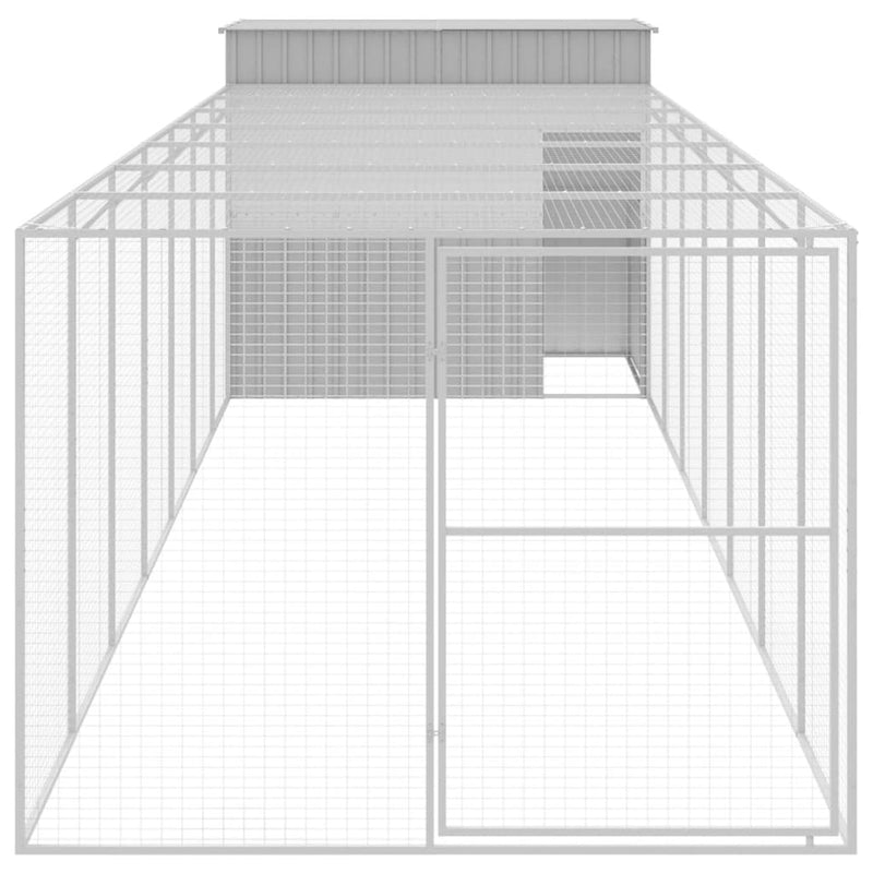 vidaXL Dog House with Run Light Grey 214x865x181 cm Galvanised Steel