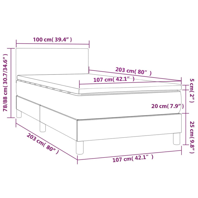 vidaXL Box Spring Bed with Mattress Dark Grey 100x200 cm Fabric