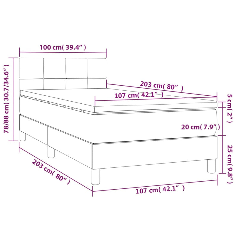 vidaXL Box Spring Bed with Mattress Dark Grey 100x200 cm Fabric