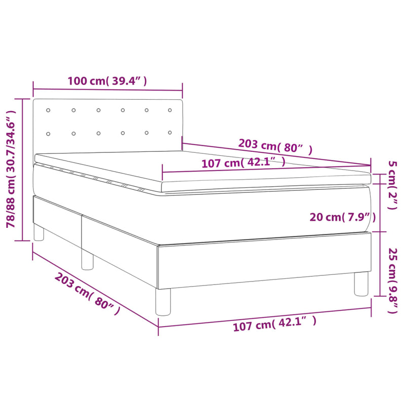 vidaXL Box Spring Bed with Mattress Dark Grey 100x200 cm Fabric