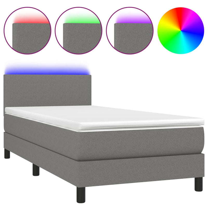 vidaXL Box Spring Bed with Mattress&LED Dark Grey 100x200cm Fabric