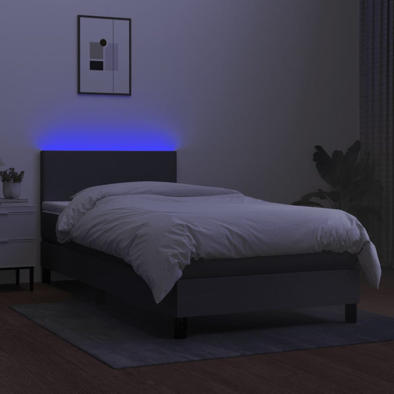 vidaXL Box Spring Bed with Mattress&LED Dark Grey 100x200cm Fabric