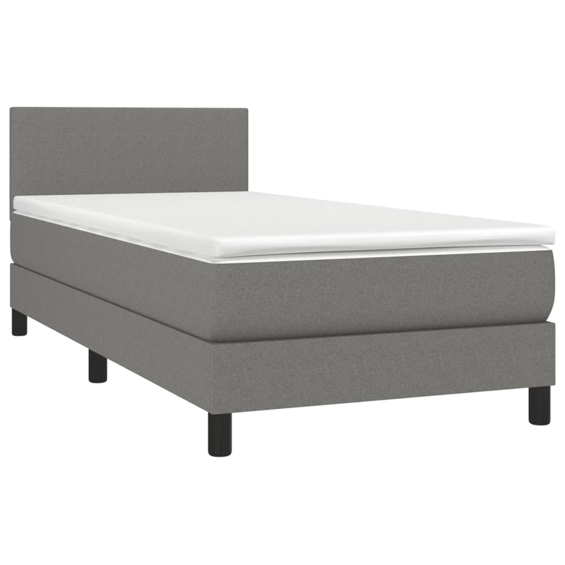 vidaXL Box Spring Bed with Mattress&LED Dark Grey 100x200cm Fabric