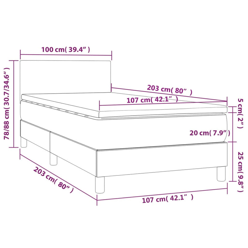 vidaXL Box Spring Bed with Mattress&LED Dark Grey 100x200cm Fabric