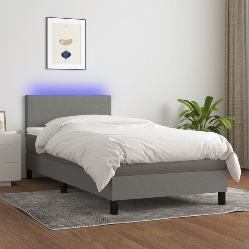 vidaXL Box Spring Bed with Mattress&LED Dark Grey 100x200cm Fabric