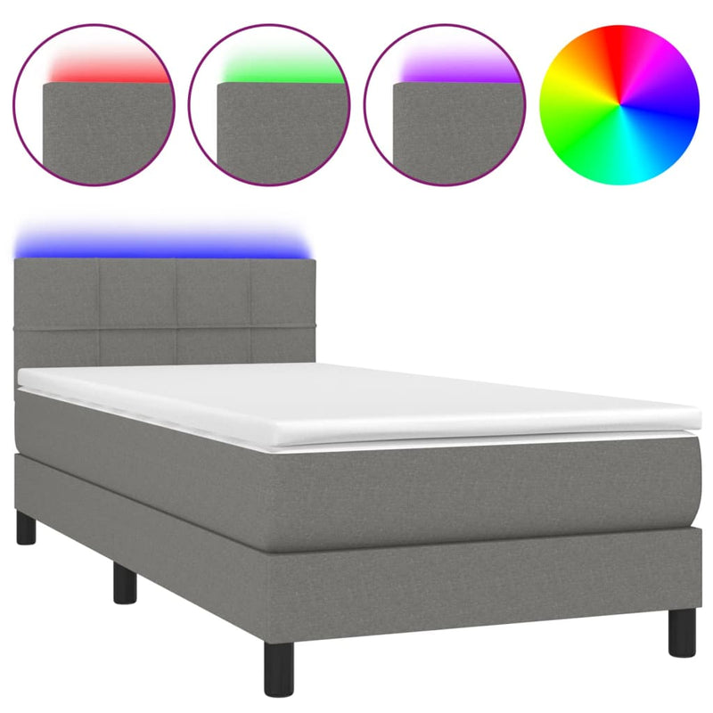 vidaXL Box Spring Bed with Mattress&LED Dark Grey 100x200cm Fabric