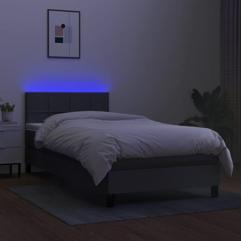vidaXL Box Spring Bed with Mattress&LED Dark Grey 100x200cm Fabric