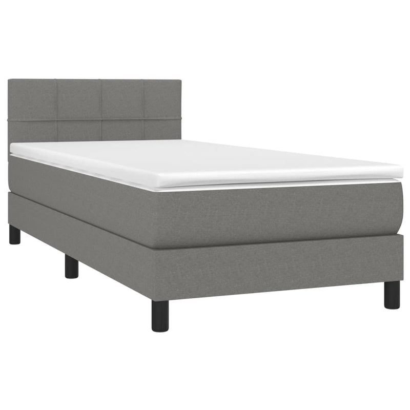 vidaXL Box Spring Bed with Mattress&LED Dark Grey 100x200cm Fabric