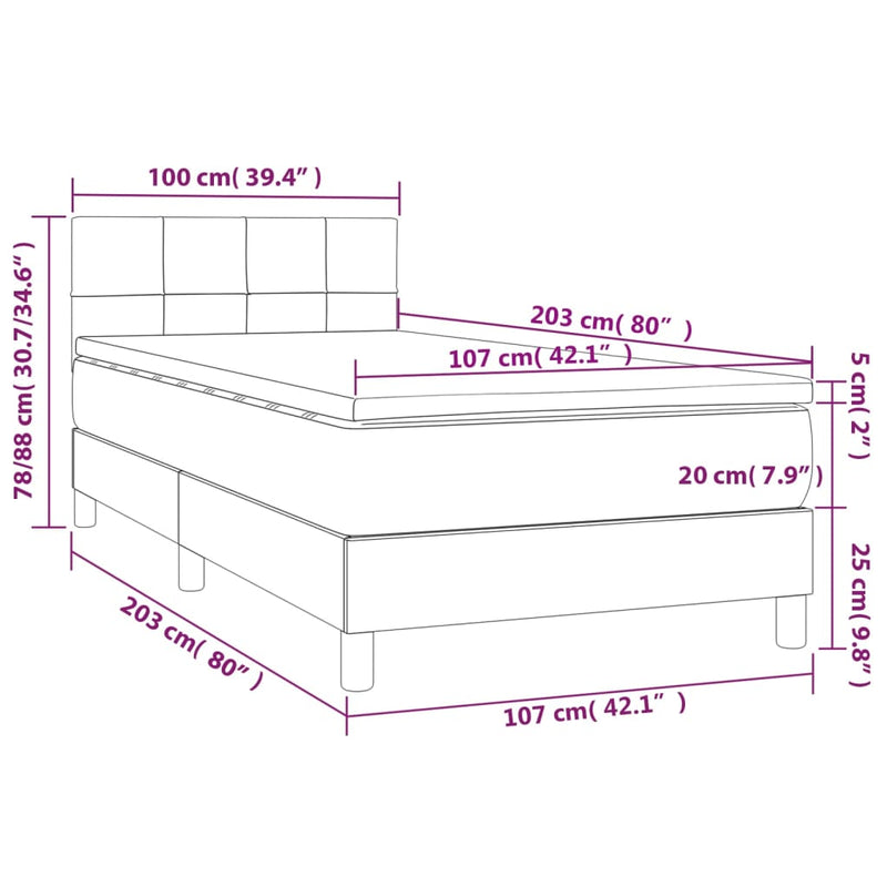 vidaXL Box Spring Bed with Mattress&LED Dark Grey 100x200cm Fabric