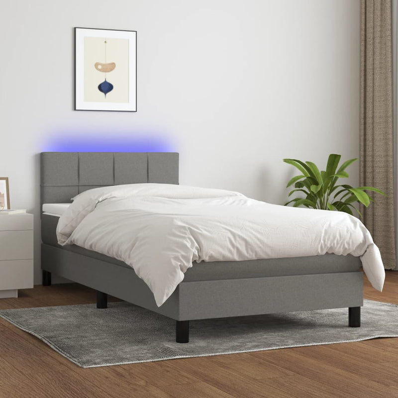 vidaXL Box Spring Bed with Mattress&LED Dark Grey 100x200cm Fabric