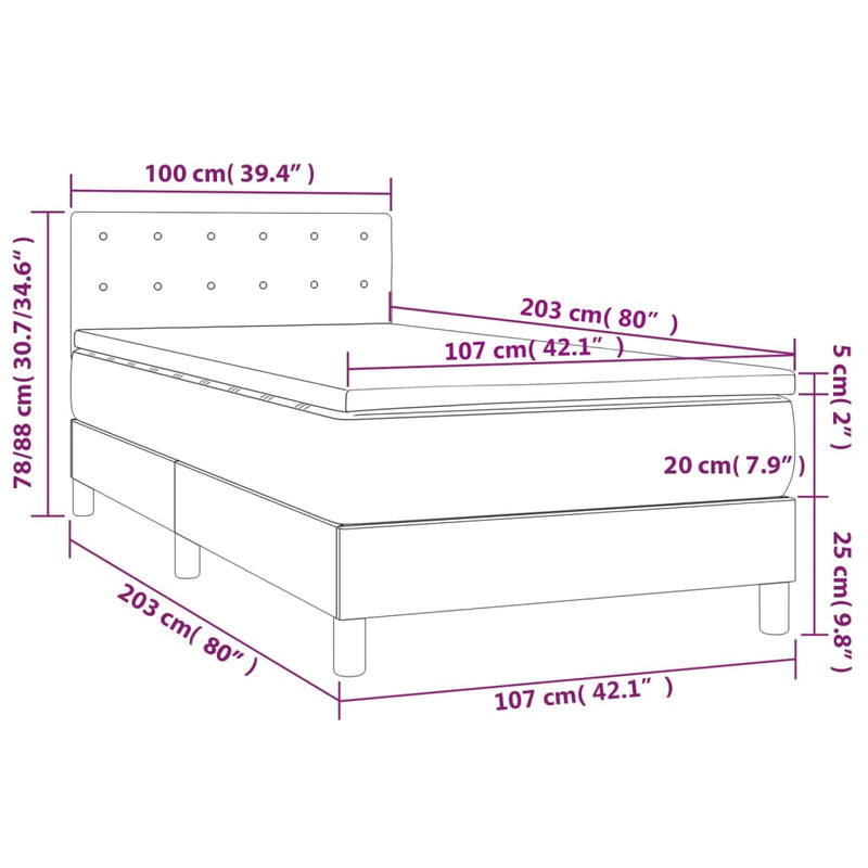 vidaXL Box Spring Bed with Mattress&LED Dark Grey 100x200cm Fabric