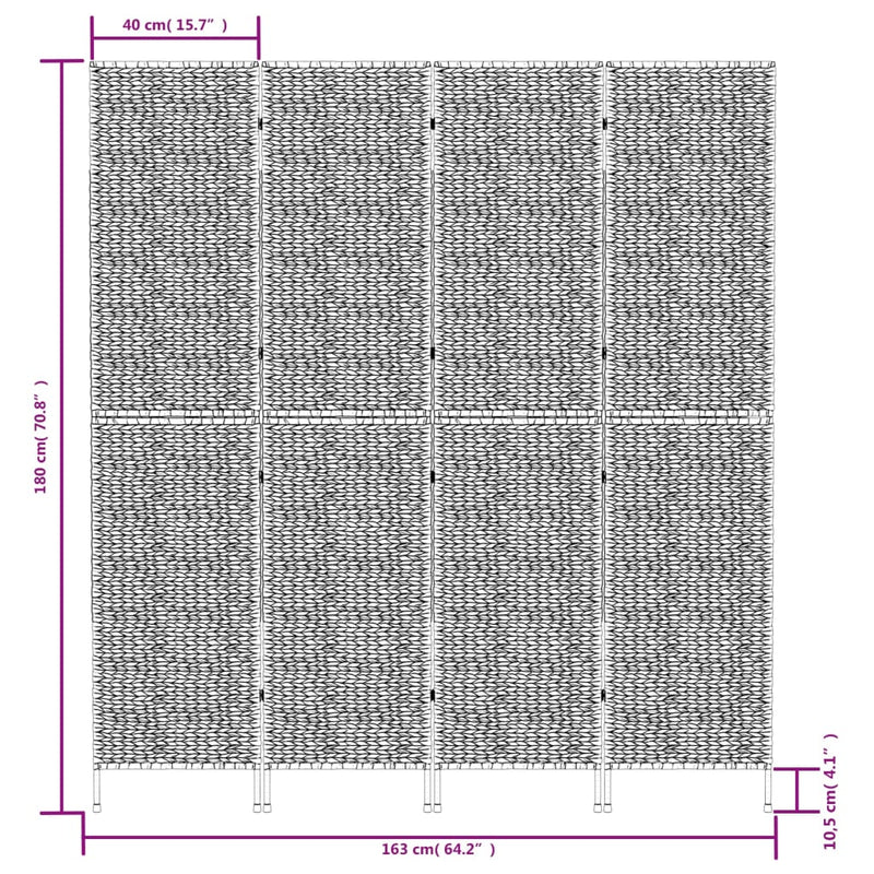 Room Divider 4-Panel 163x180 cm Water Hyacinth