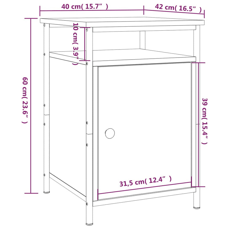 vidaXL Bedside Cabinet Black 40x42x60 cm Engineered Wood
