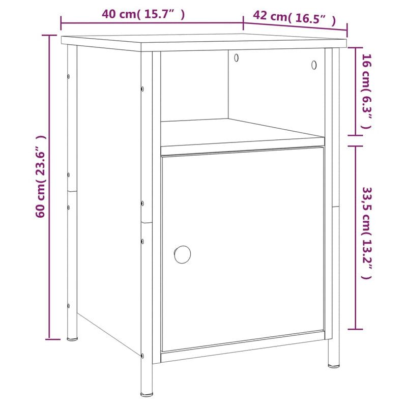 vidaXL Bedside Cabinet Black 40x42x60 cm Engineered Wood