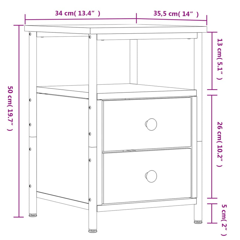 vidaXL Bedside Cabinets 2 pcs Sonoma Oak 34x35.5x50 cm Engineered Wood