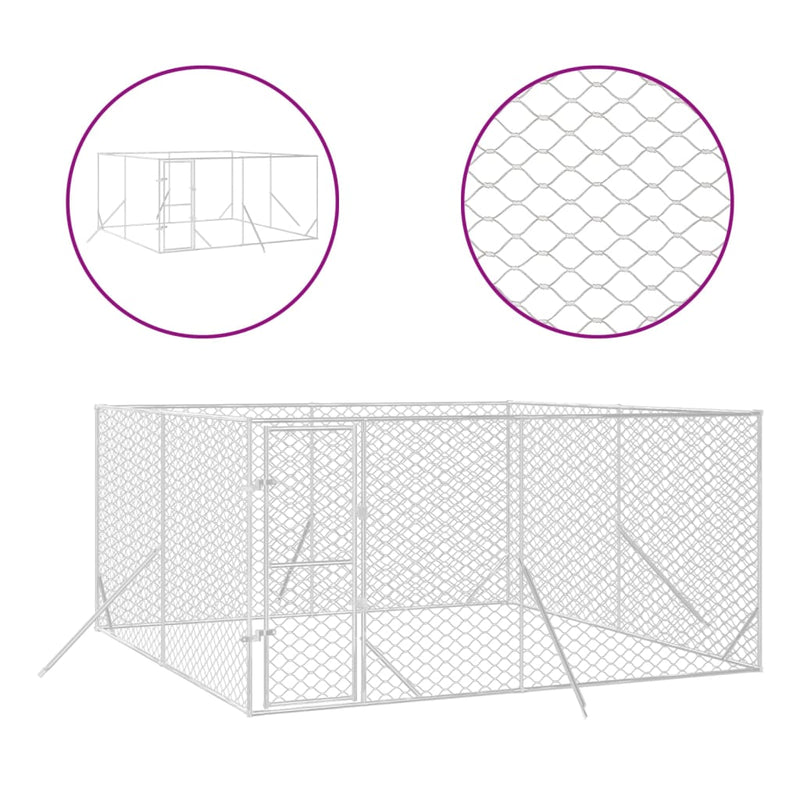 vidaXL Outdoor Dog Kennel Silver 4x4x2 m Galvanised Steel
