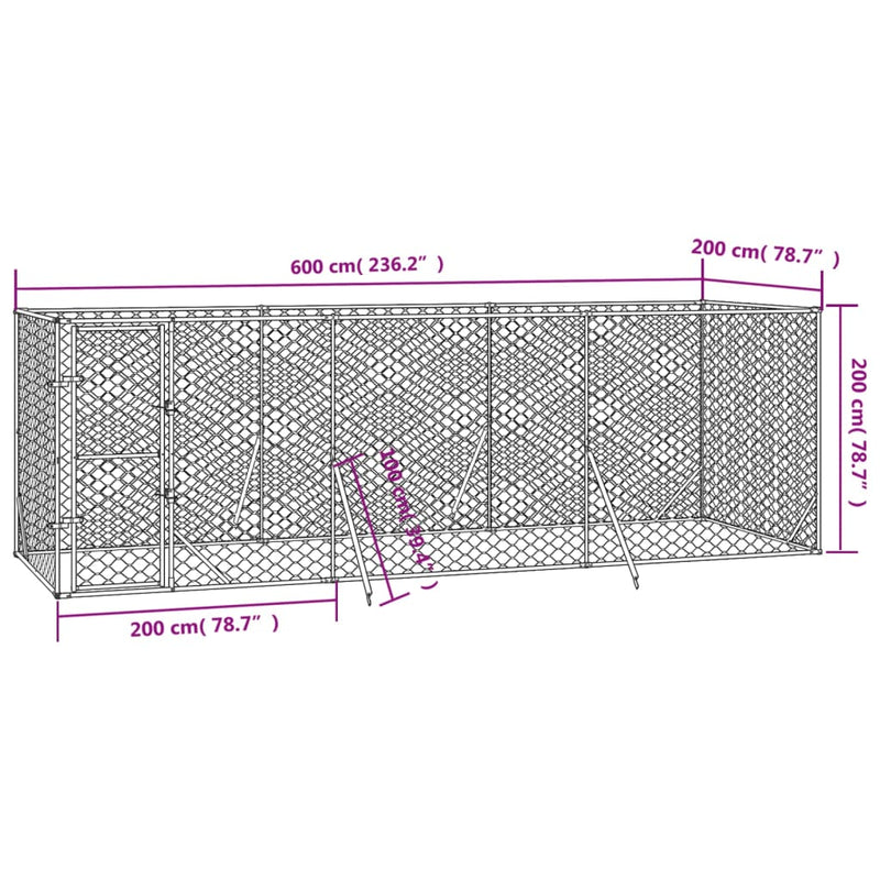 vidaXL Outdoor Dog Kennel Silver 6x2x2 m Galvanised Steel