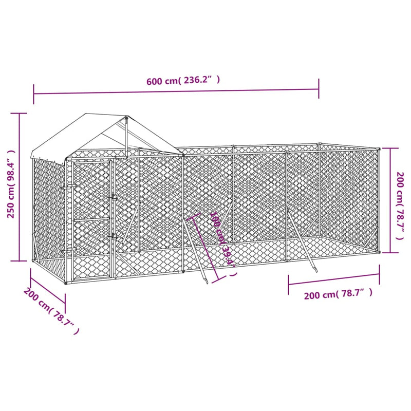 vidaXL Outdoor Dog Kennel with Roof Silver 6x2x2.5 m Galvanised Steel