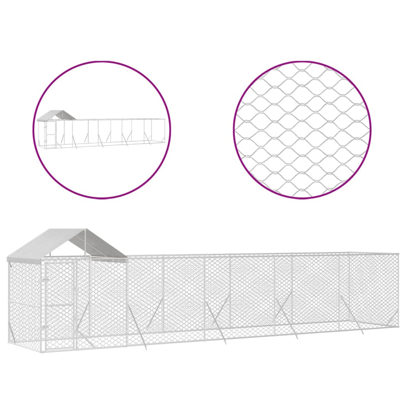 vidaXL Outdoor Dog Kennel with Roof Silver 10x2x2.5 m Galvanised Steel