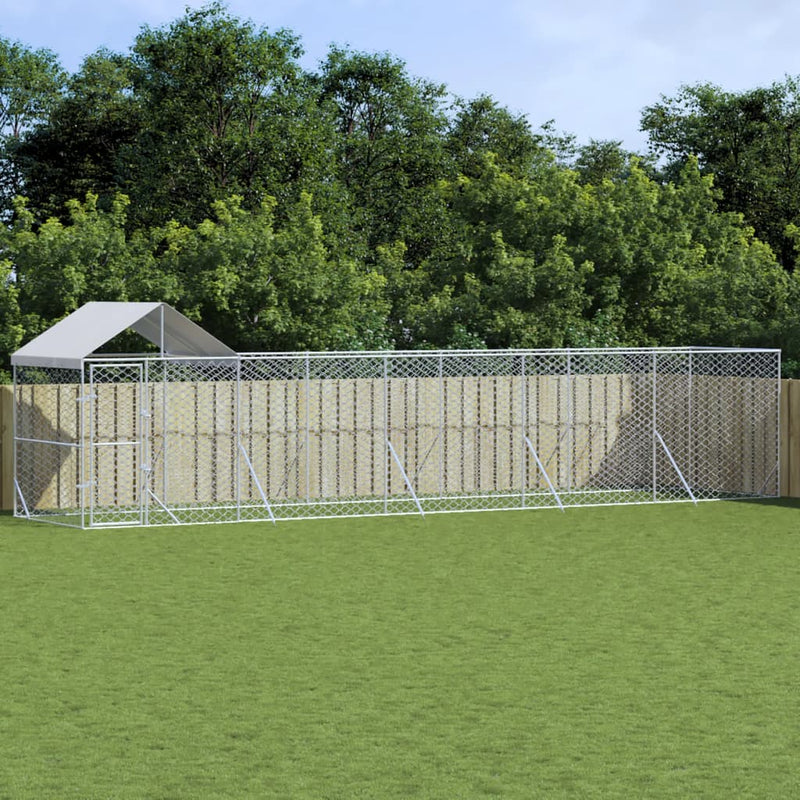 vidaXL Outdoor Dog Kennel with Roof Silver 10x2x2.5 m Galvanised Steel