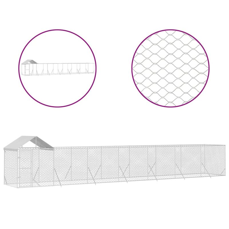 vidaXL Outdoor Dog Kennel with Roof Silver 14x2x2.5 m Galvanised Steel