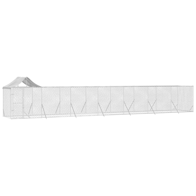 vidaXL Outdoor Dog Kennel with Roof Silver 14x2x2.5 m Galvanised Steel