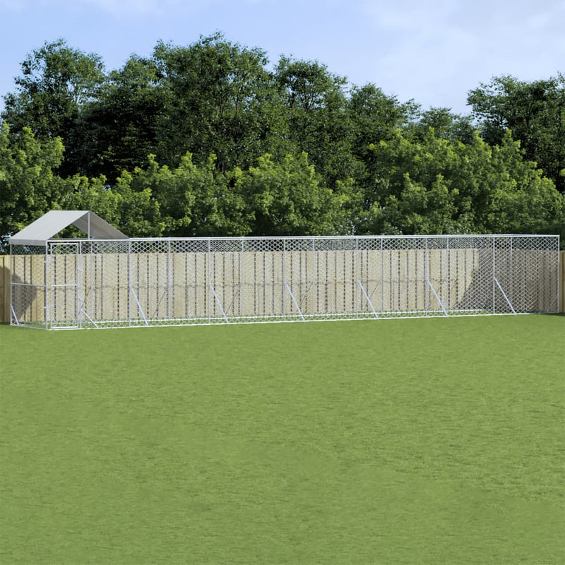 vidaXL Outdoor Dog Kennel with Roof Silver 14x2x2.5 m Galvanised Steel