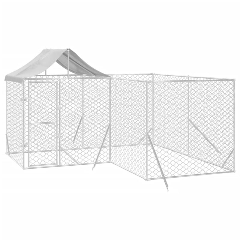 vidaXL Outdoor Dog Kennel with Roof Silver 4x4x2.5 m Galvanised Steel