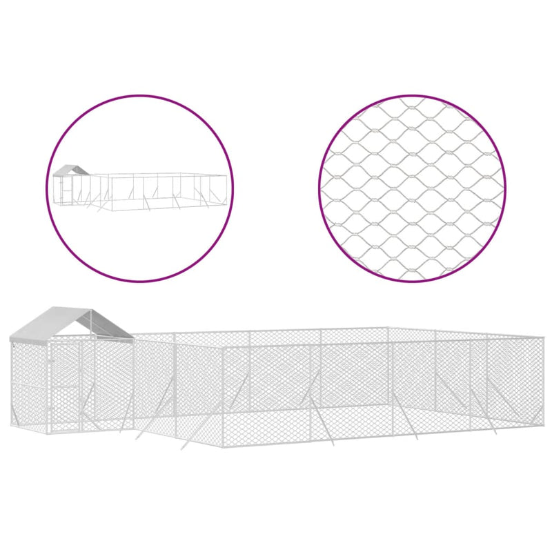 vidaXL Outdoor Dog Kennel with Roof Silver 10x6x2.5 m Galvanised Steel