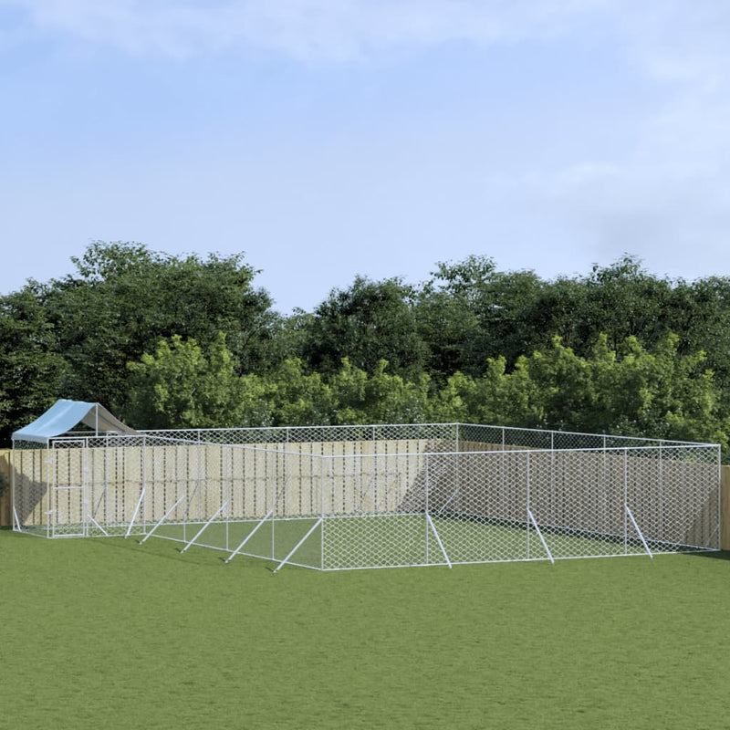 vidaXL Outdoor Dog Kennel with Roof Silver 10x8x2.5 m Galvanised Steel