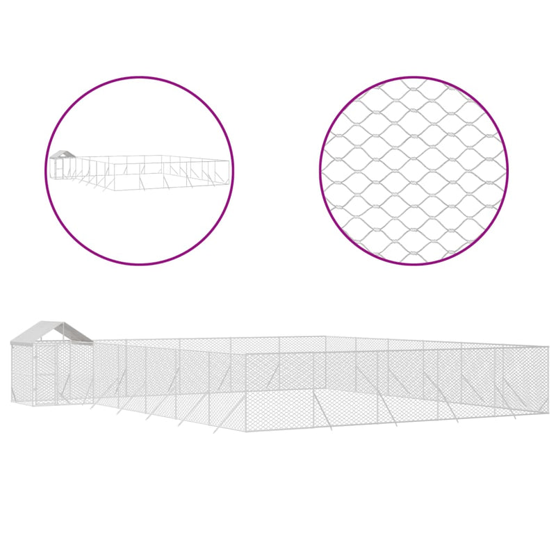 vidaXL Outdoor Dog Kennel with Roof Silver 12x12x2.5 m Galvanised Steel