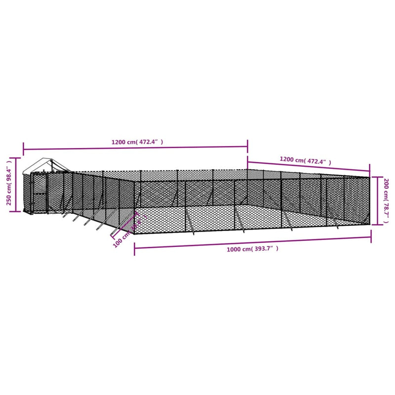 vidaXL Outdoor Dog Kennel with Roof Silver 12x12x2.5 m Galvanised Steel