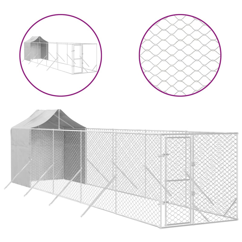 vidaXL Outdoor Dog Kennel with Roof Silver 2x10x2.5 m Galvanised Steel