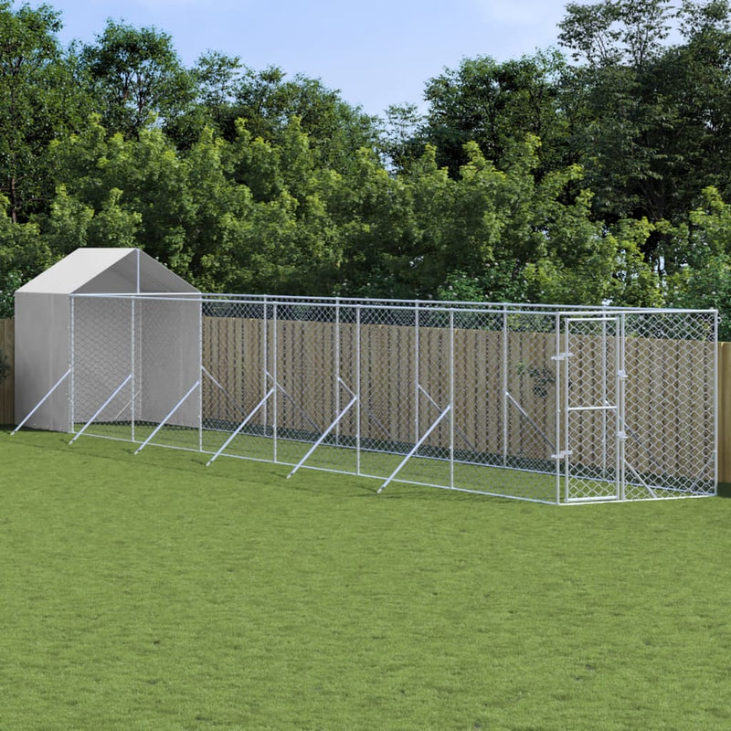 vidaXL Outdoor Dog Kennel with Roof Silver 2x14x2.5 m Galvanised Steel