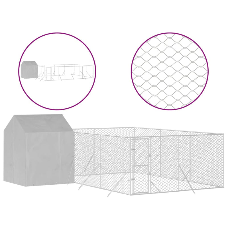 vidaXL Outdoor Dog Kennel with Roof Silver 6x6x2.5 m Galvanised Steel
