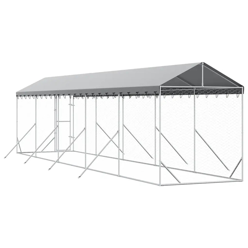 Outdoor Dog Kennel with Roof Silver 2x10x2.5 m Galvanised Steel