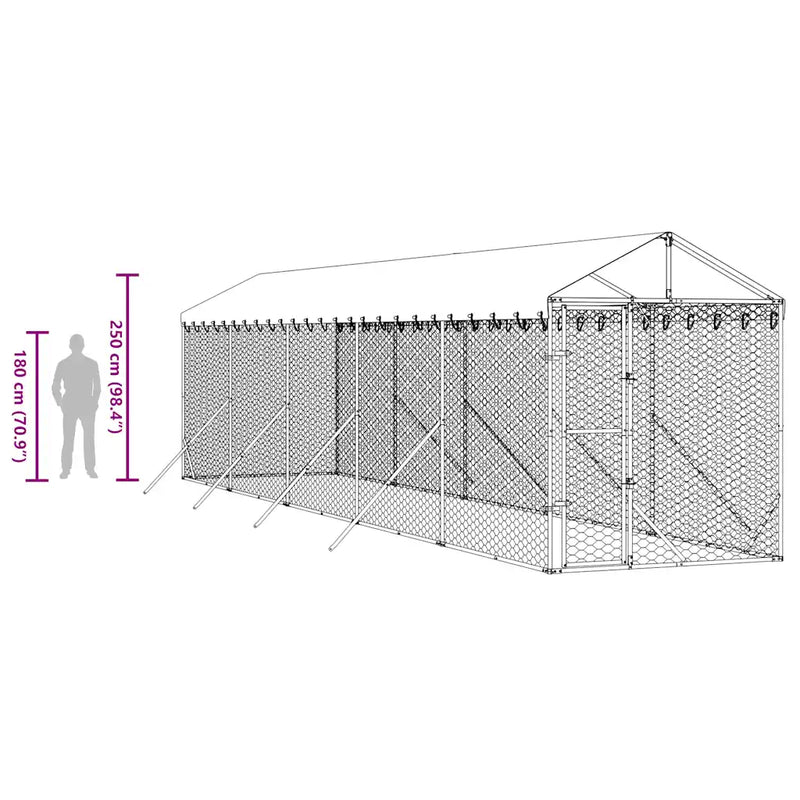 Outdoor Dog Kennel with Roof Silver 2x10x2.5 m Galvanised Steel