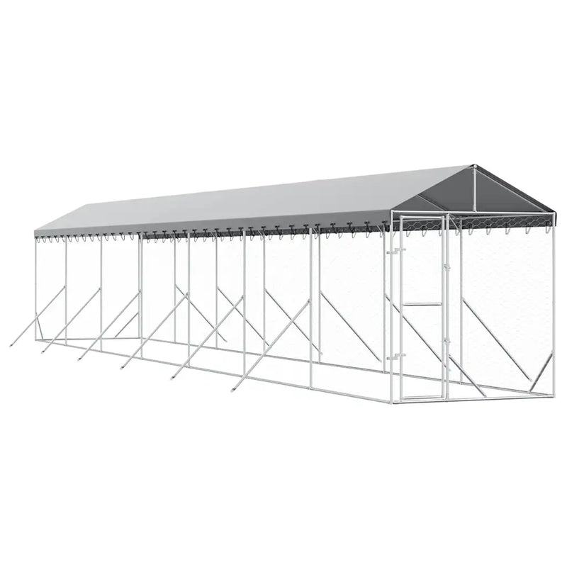 Outdoor Dog Kennel with Roof Silver 2x14x2.5 m Galvanised Steel