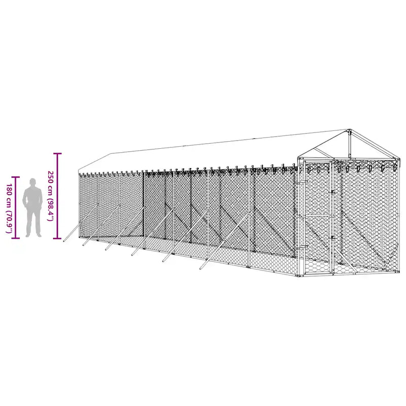 Outdoor Dog Kennel with Roof Silver 2x14x2.5 m Galvanised Steel