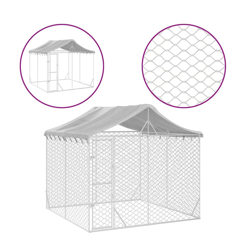 Outdoor Dog Kennel with Roof Silver 3x3x2.5 m Galvanised Steel