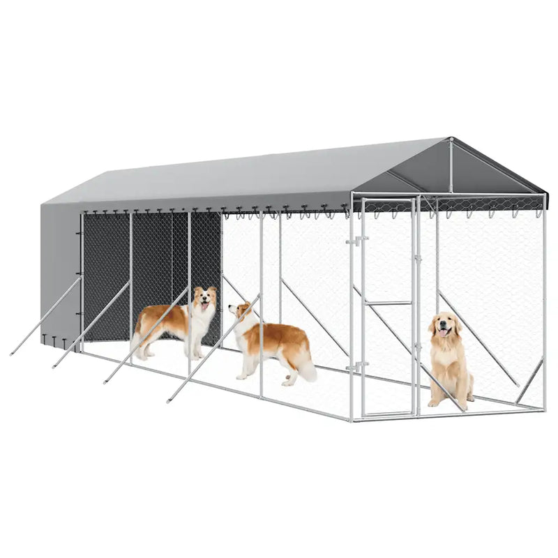 Outdoor Dog Kennel with Roof Silver 2x10x2.5 m Galvanised Steel