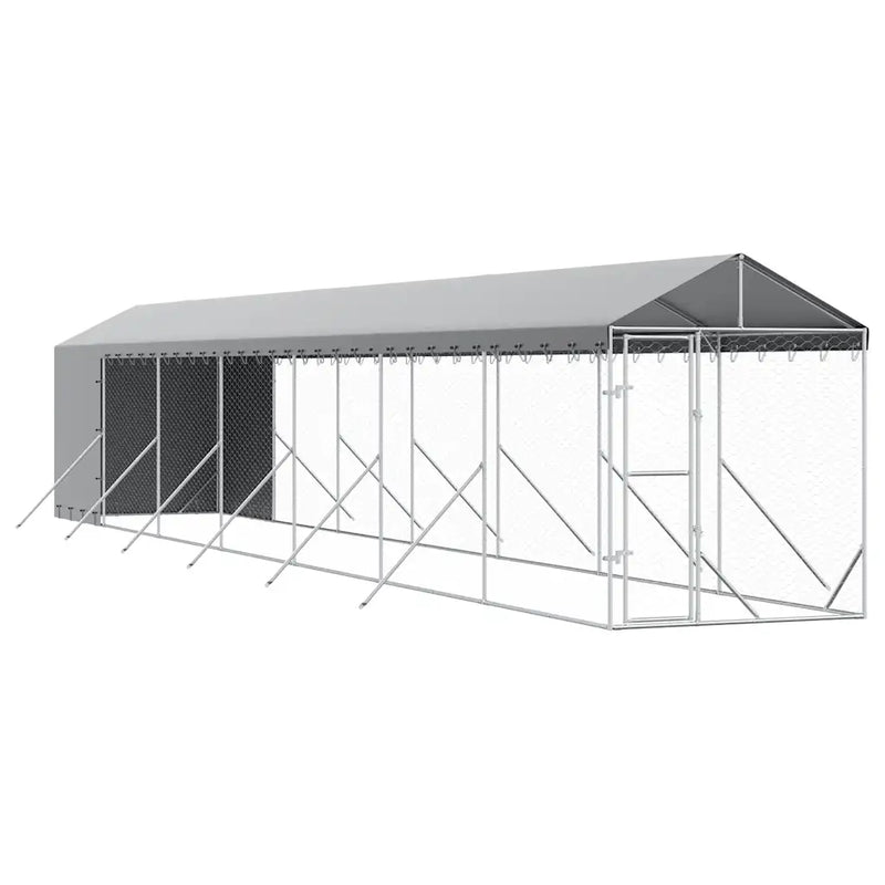 Outdoor Dog Kennel with Roof Silver 2x14x2.5 m Galvanised Steel