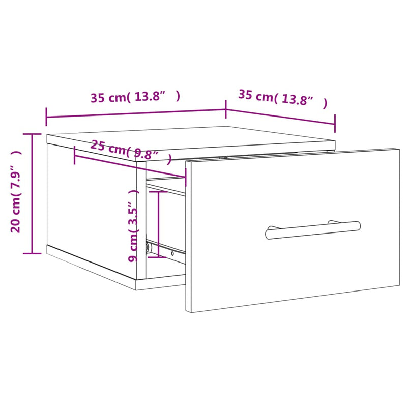 vidaXL Wall-mounted Bedside Cabinet White 35x35x20 cm
