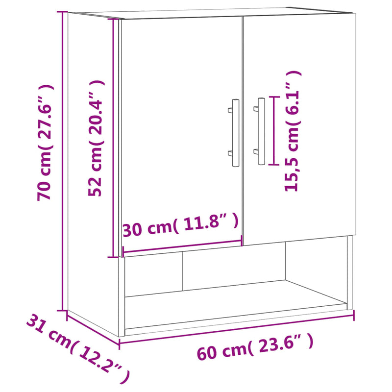 vidaXL Wall Cabinet White 60x31x70 cm Engineered Wood